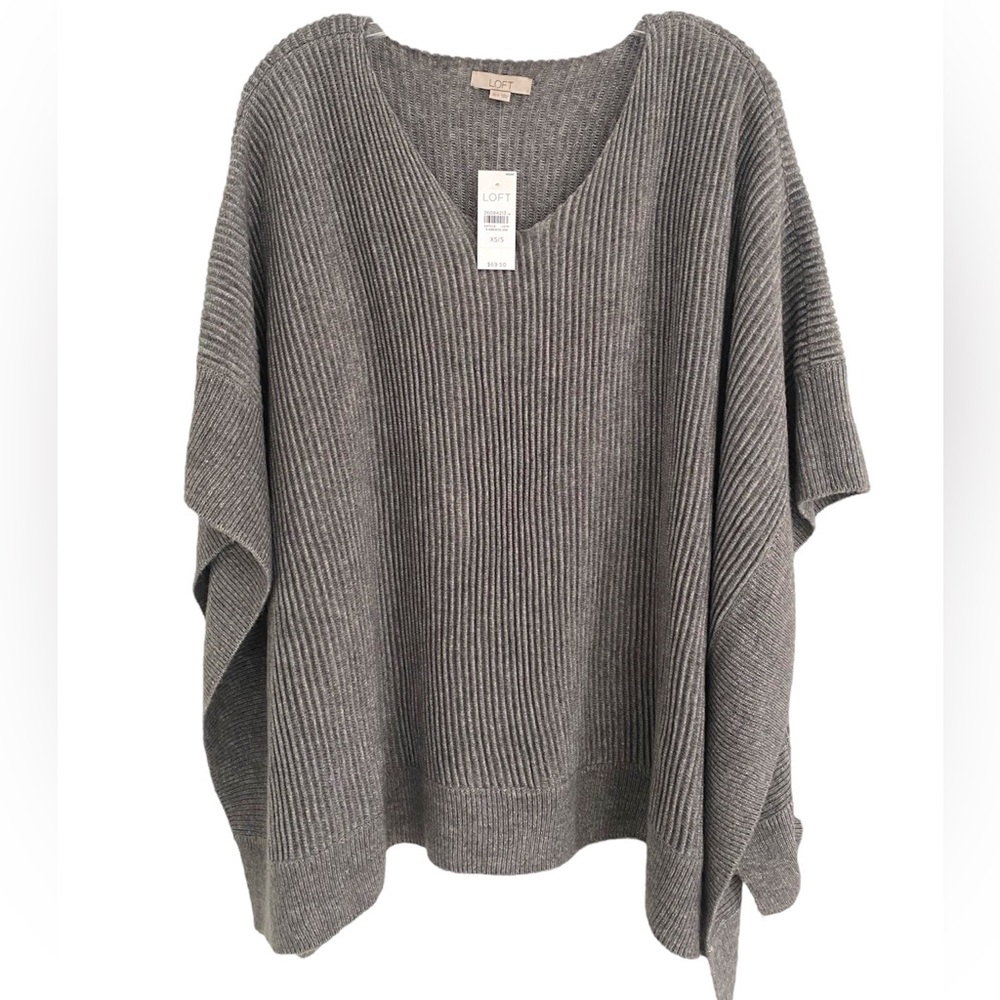 LOFT Gray Knitted Poncho
